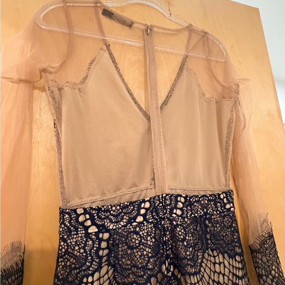 For Love And Lemons Black Lace Mini Dress with Nude Slip - Picture 5 of 9